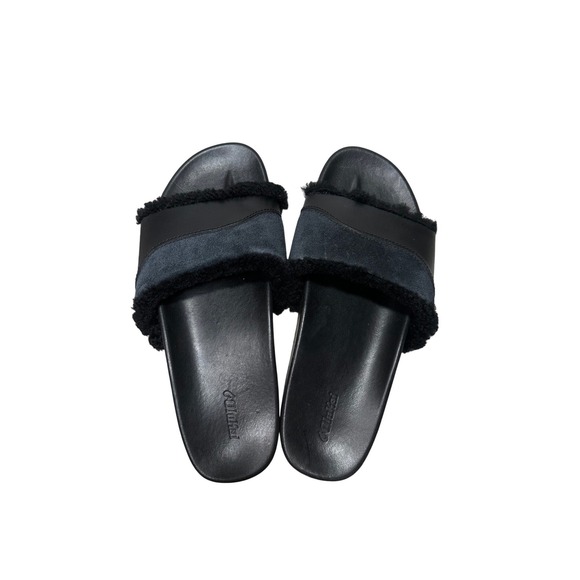 OluKai Shoes - OluKai Hō'ala Leather Slide Sandals‎ Black Leather Wool Shearling US W9 EUR 39